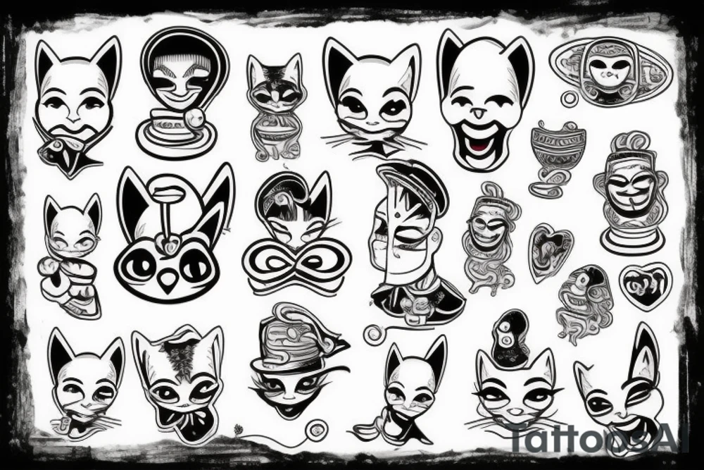 clown and cat tattoo idea