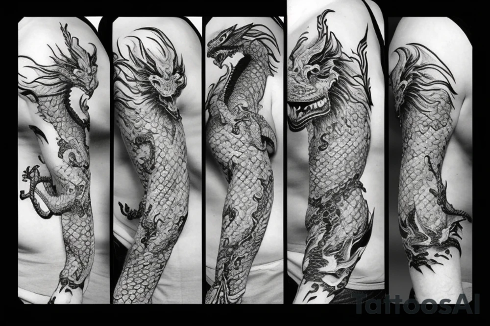 Angry dragon with a man tattoo idea