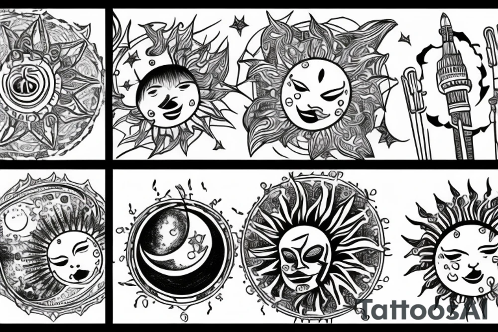 Moon, sun, city tattoo idea
