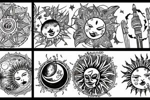 Moon, sun, city tattoo idea