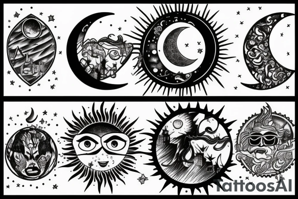 Moon, sun, city tattoo idea