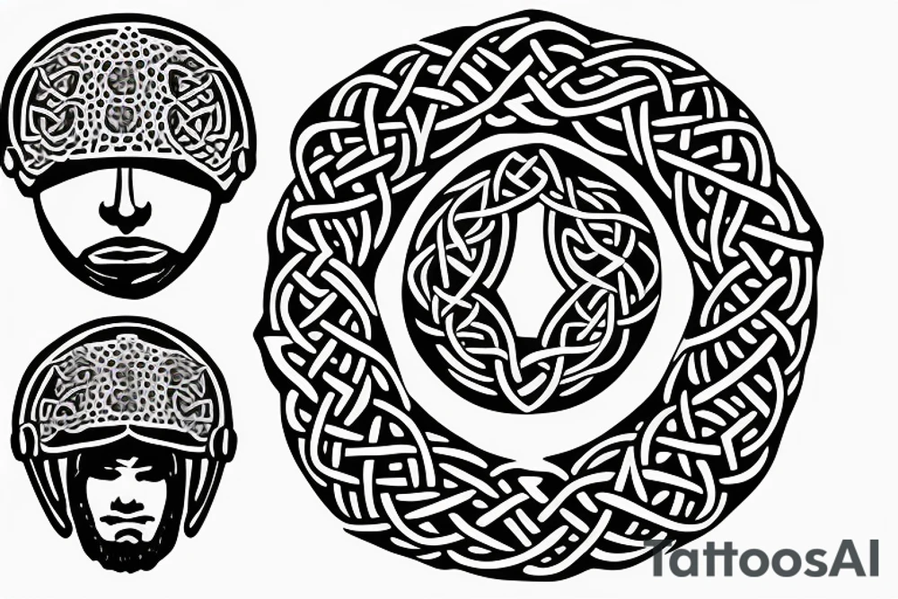 Celtic head with helmet tattoo idea