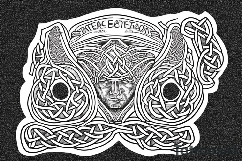 Celtic head with helmet tattoo idea