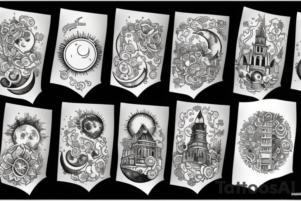 Moon, sun, city tattoo idea