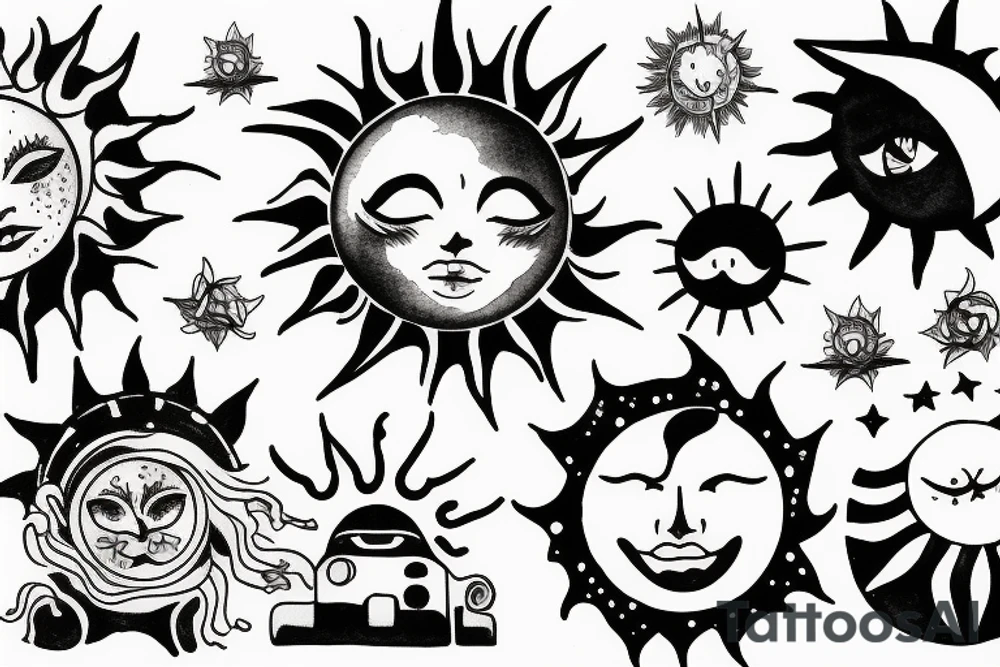 Moon, sun, city tattoo idea