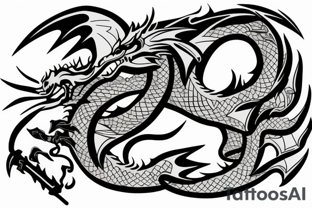 Angry dragon with a sword tattoo idea