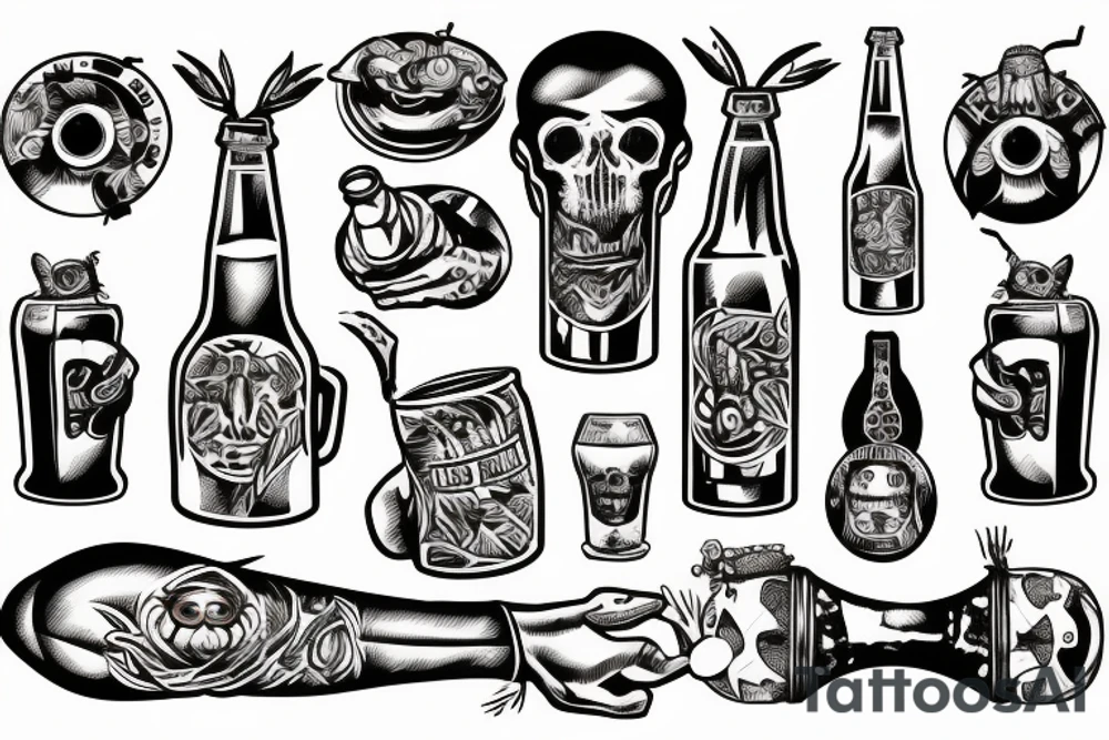 Big ant with bottle of beer tattoo idea