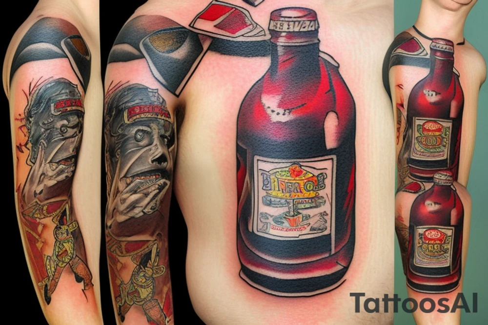 Big ant with bottle of beer tattoo idea