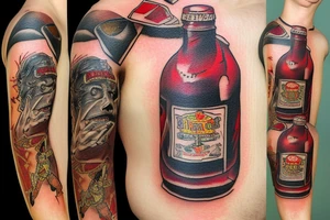 Big ant with bottle of beer tattoo idea