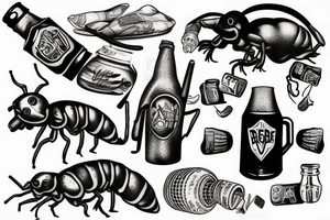 ant with bottle of beer tattoo idea