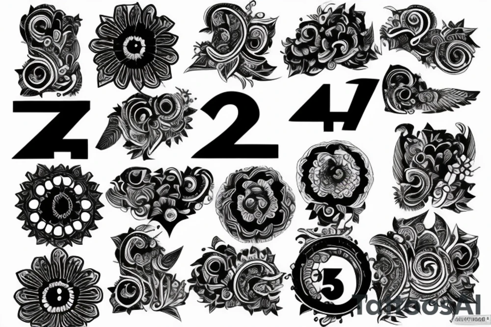 black number '4' with crazy indian tattoo idea
