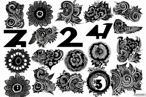 black number '4' with crazy indian tattoo idea