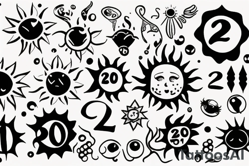 A sun with number 2000 in it tattoo idea