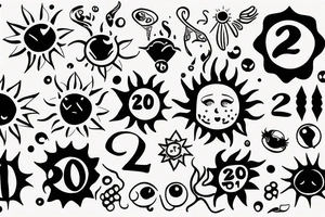 A sun with number 2000 in it tattoo idea