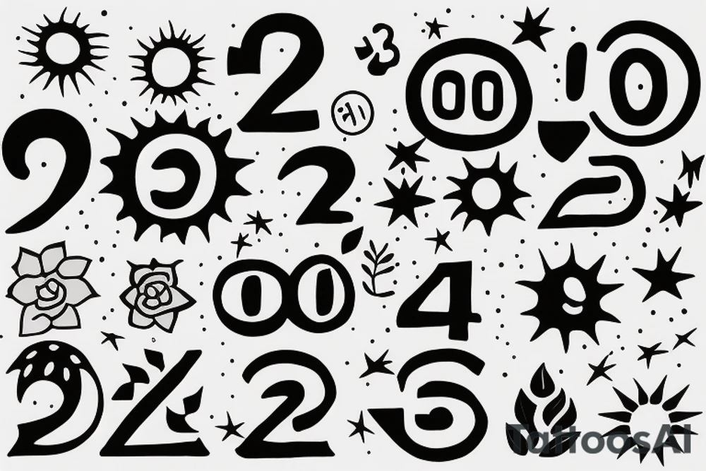 A sun with number 2000 in it tattoo idea