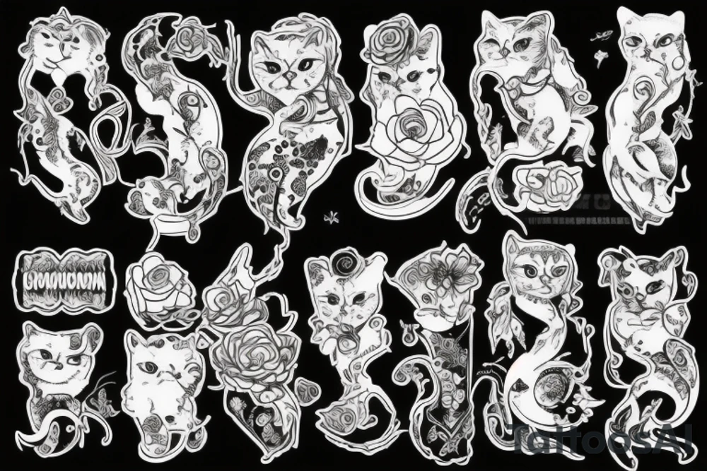 кошка в японском стиле, вокруг руки tattoo idea
