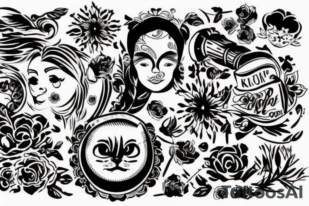 кошка в японском стиле, вокруг руки tattoo idea
