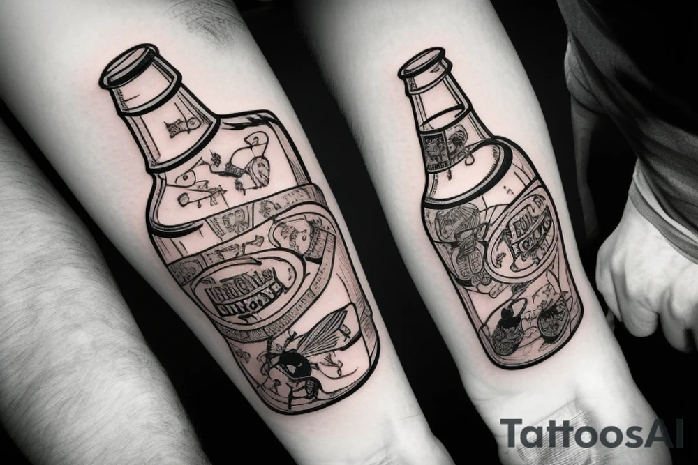 ant with bottle of beer tattoo idea