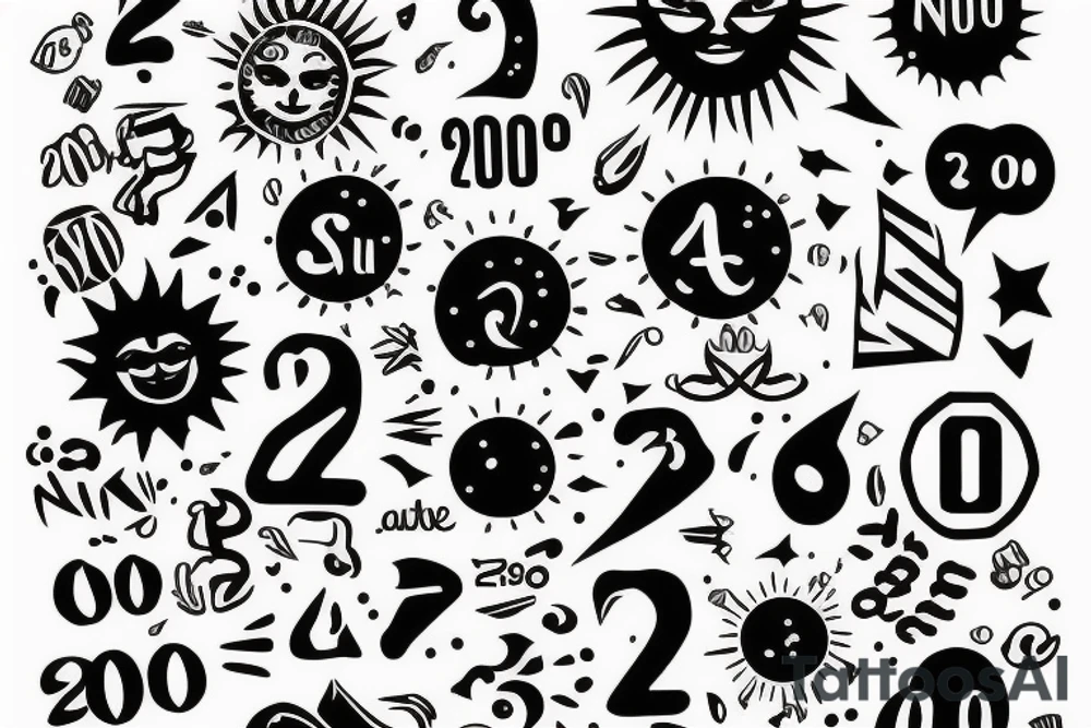 A sun with number 2000 in it tattoo idea
