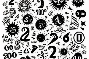 A sun with number 2000 in it tattoo idea