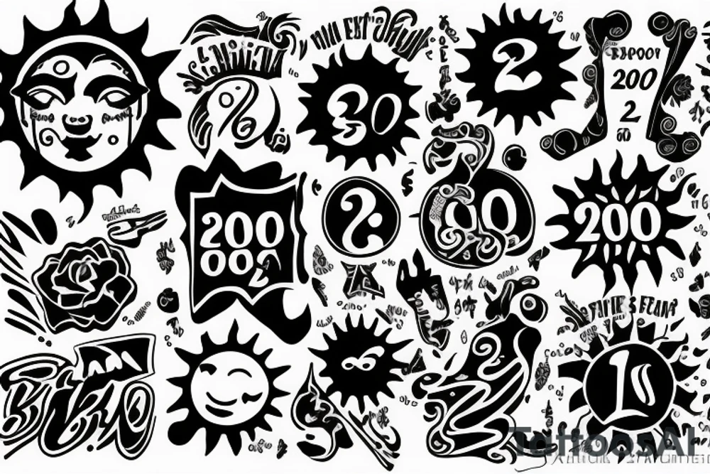 A sun with number 2000 in it tattoo idea
