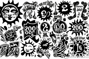 A sun with number 2000 in it tattoo idea