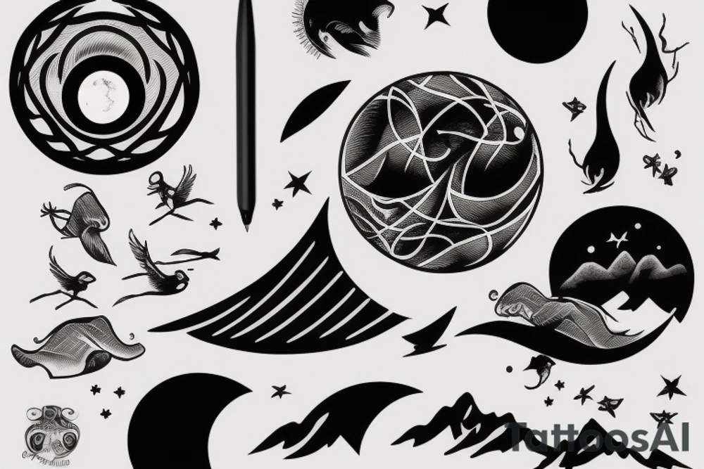 The picture or shadow of the moon on lake tattoo idea