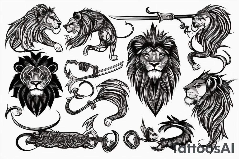 lion with sword tattoo idea