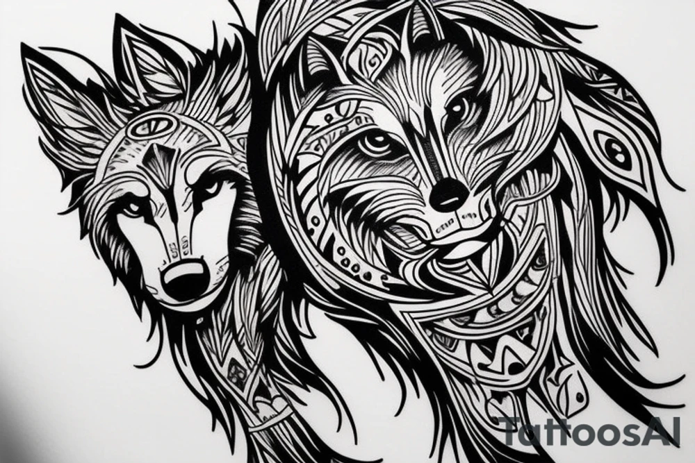 wolf on the side, half space tattoo idea