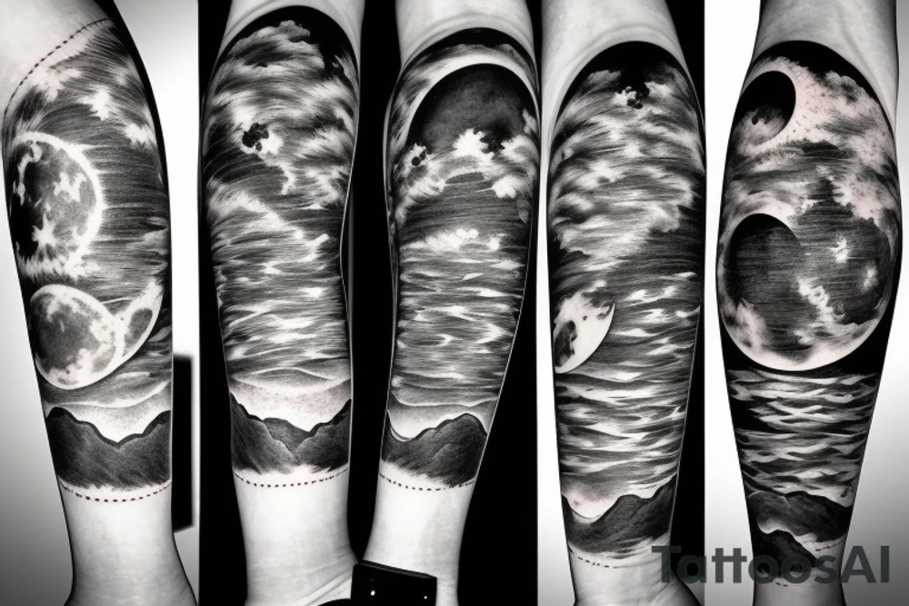 The picture of the moon on lake tattoo idea