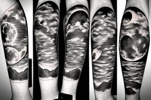 The picture of the moon on lake tattoo idea