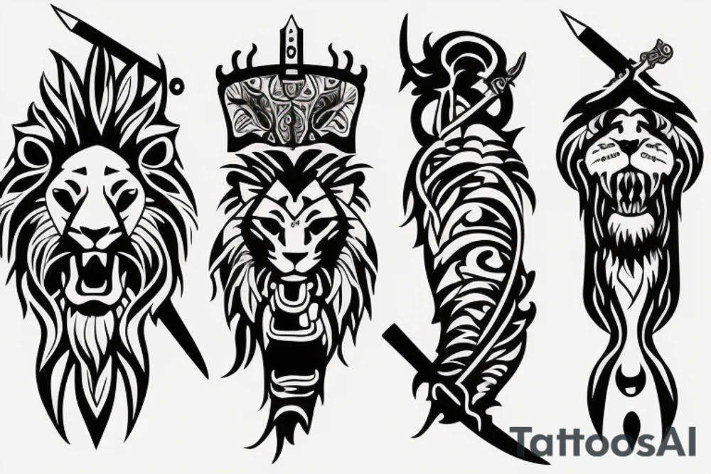lion with sword tattoo idea