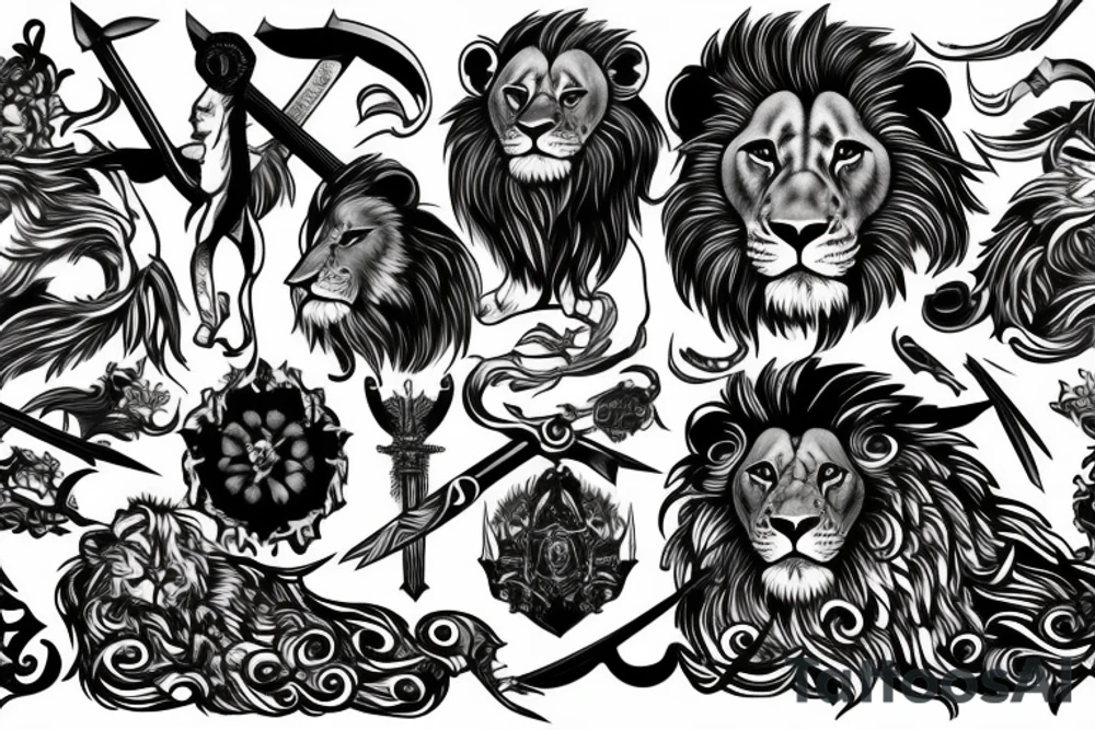 lion with sword tattoo idea