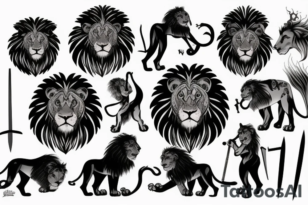 lion with sword tattoo idea