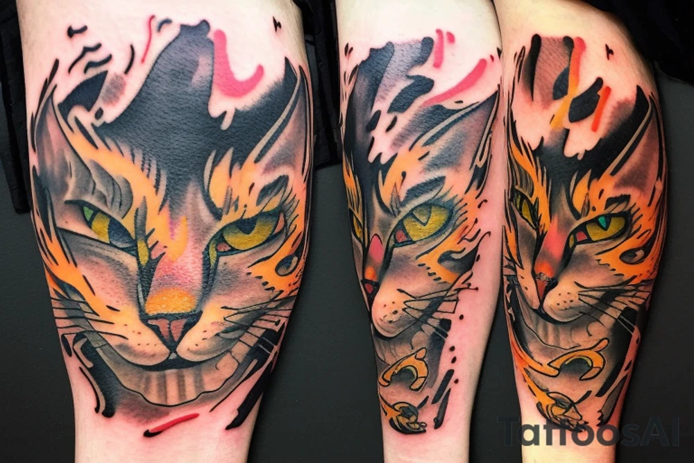 Cat vomit fire tattoo idea