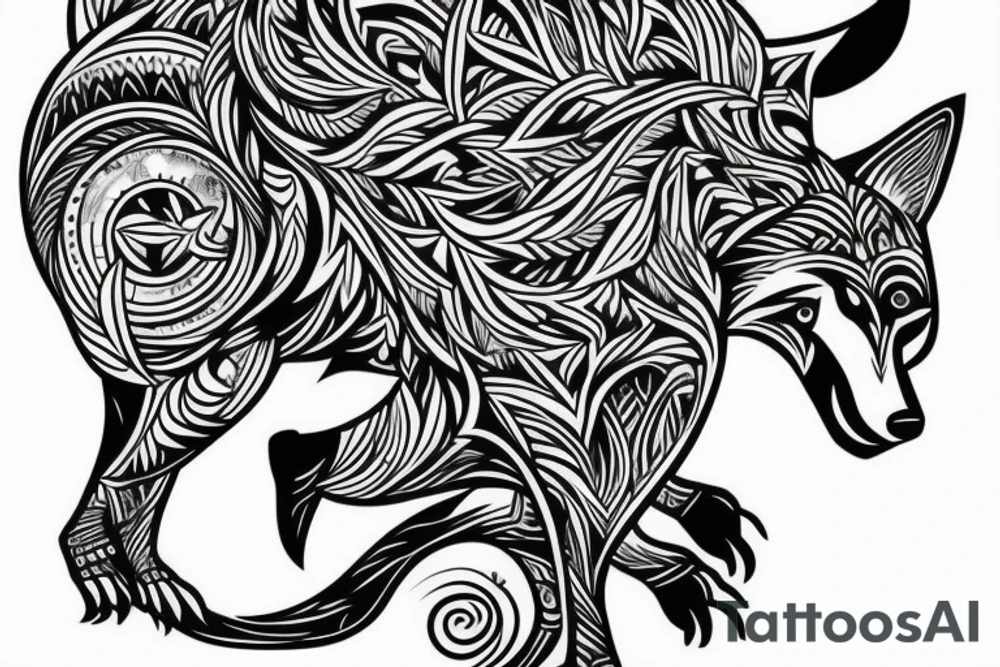 Wolf side view full length, half body space tattoo idea