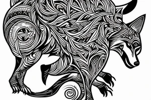 Wolf side view full length, half body space tattoo idea