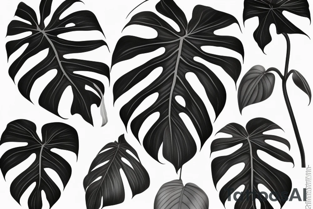 monstera, calathea, plants tattoo idea