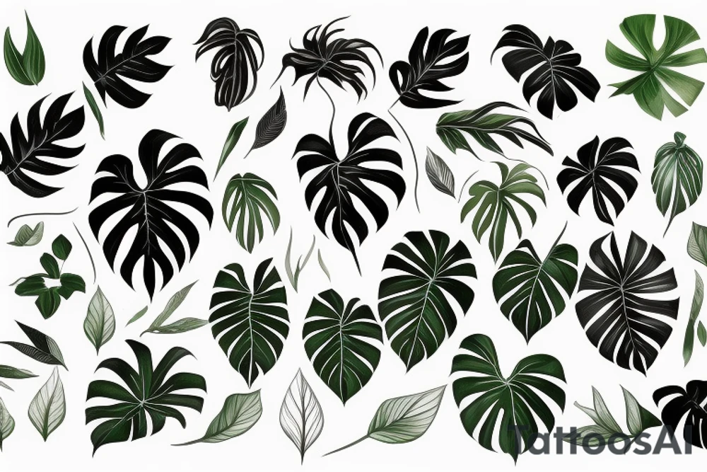 monstera, calathea, plants tattoo idea
