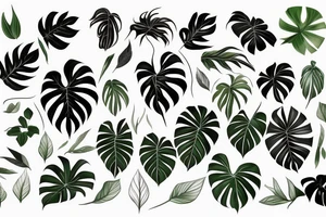 monstera, calathea, plants tattoo idea