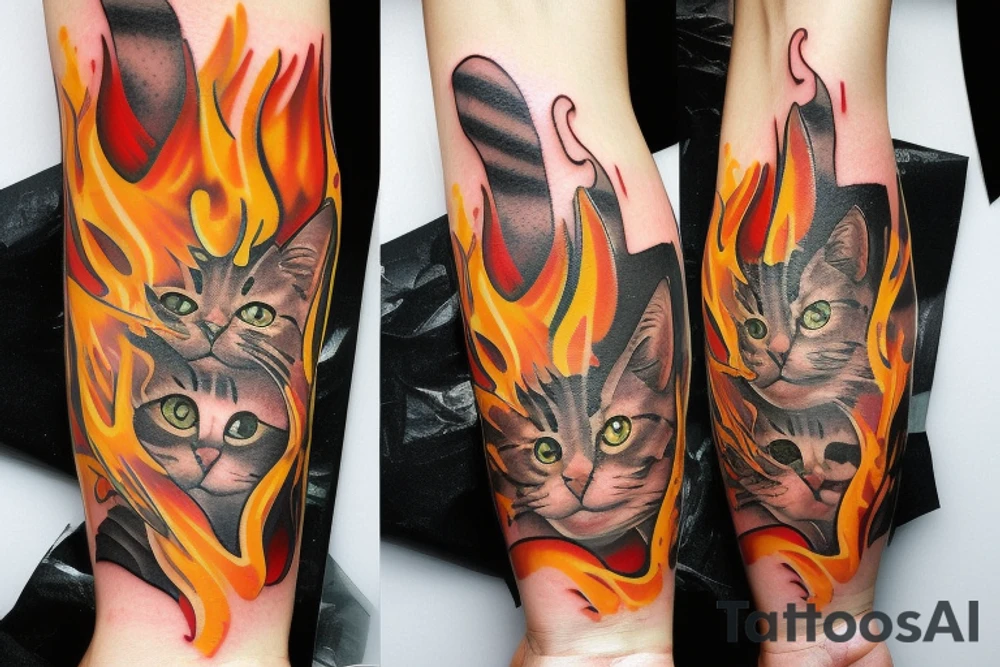 Cat vomiting fire tattoo idea