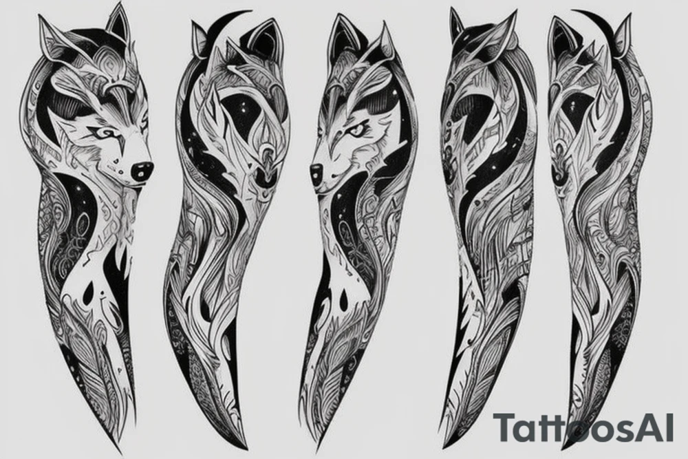 Wolf side view full length, half body space tattoo idea Wolf side view full length, half body space tattoo idea