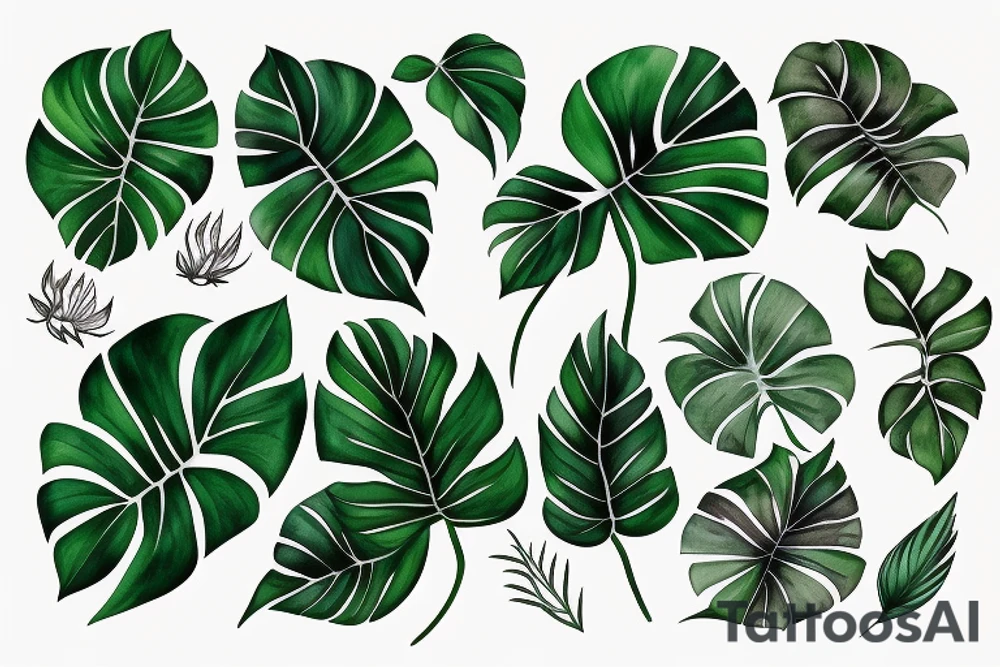 monstera, calathea, plants tattoo idea