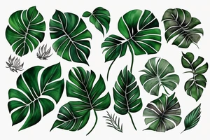 monstera, calathea, plants tattoo idea