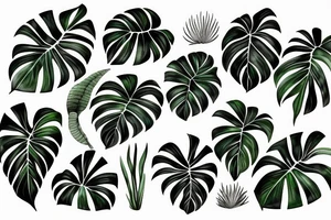 monstera, calathea, plants tattoo idea