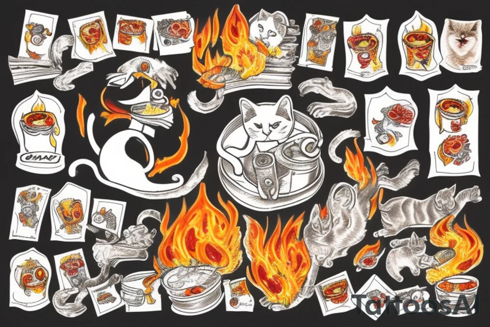 Cat vomiting fire tattoo idea