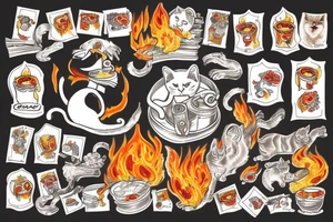 Cat vomiting fire tattoo idea