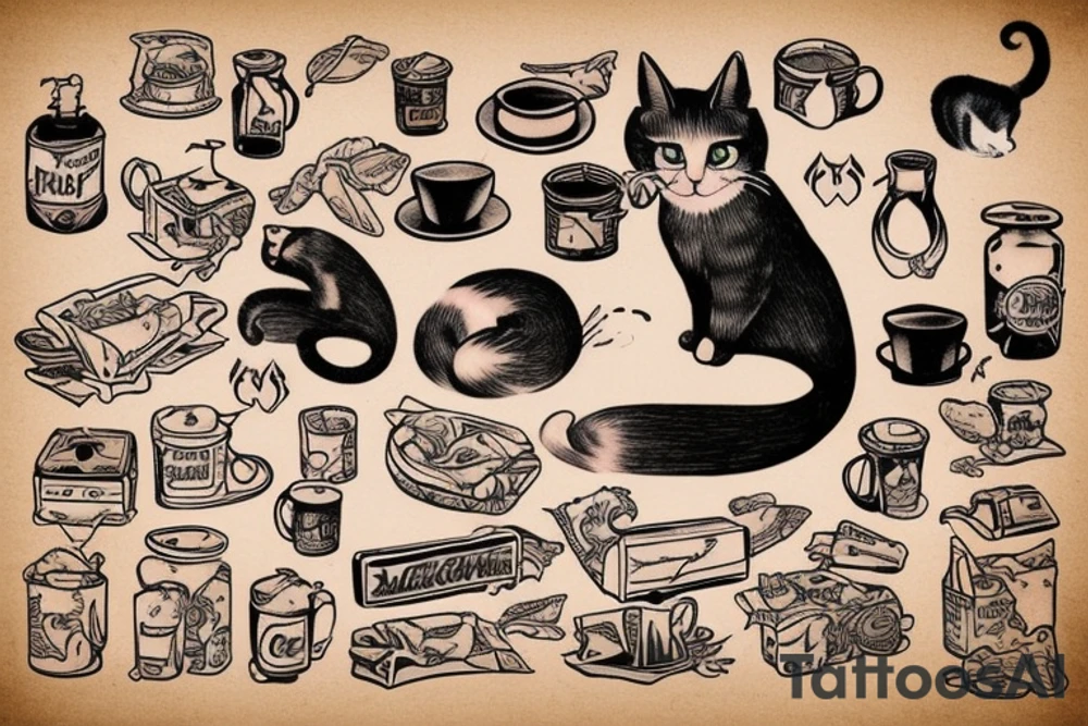 Cat vomiting fire tattoo idea