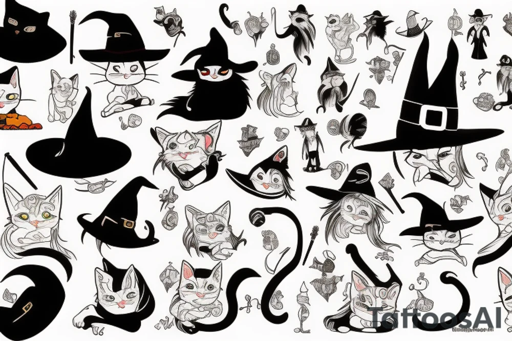 witch cat with a hat tattoo idea