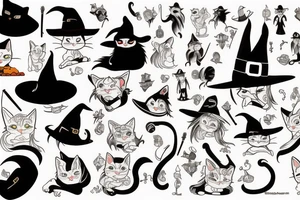 witch cat with a hat tattoo idea